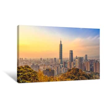 Image of Taipei, Taiwan - January  25, 2019: Skyline Of Taipei City With 101 Tower At Sunset Canvas Print