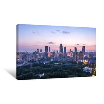 Image of Cityscape Of Wuhan City At Night Panoramic Skyline And Buildings Canvas Print