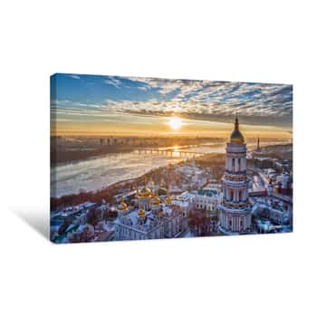 Image of Orange Sunset And Cloud Over Cityscape Kiev, Ukraine, Europe Canvas Print