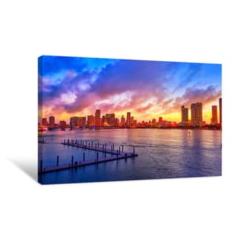 Image of Miami Downtown Skyline Sunset Florida US Canvas Print