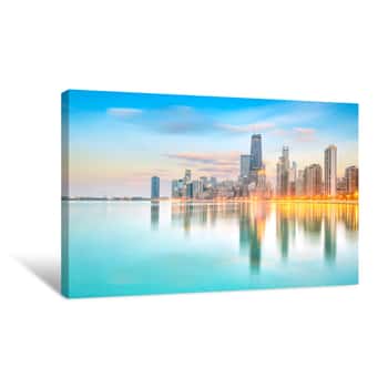 Image of Downtown Chicago Skyline At Sunset Illinois Canvas Print
