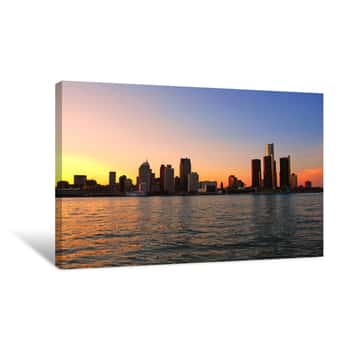 Image of Detroit Skyline At Sunset Canvas Print