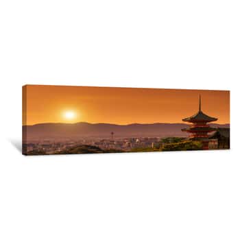 Image of Kiyomizudera Shrine In The Foreground, Kyoto Cityscape At Dusk Canvas Print