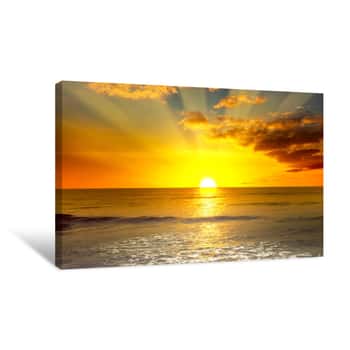Image of Majestic Bright Sunrise Over Ocean And Light Waves Canvas Print