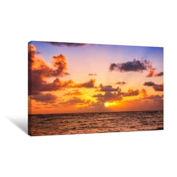Image of Beautiful Orange Cloudy Sunrise Over The Sea Canvas Print