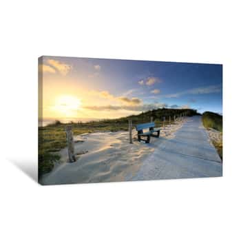 Image of Path On Hill Path Bench At Sunrise Canvas Print