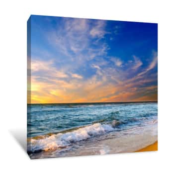 Image of Colorful Ocean Beach Sunrise  The Concept Is Travel Canvas Print