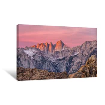 Image of Mountain Whitney View On Sunrise At Alabama Hills, Eastern Sierra Nevada Mountains, Lone Pine, California, USA Canvas Print
