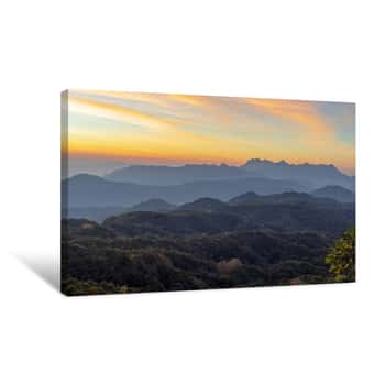 Image of Mountain Valley During Sunrise  Natural Summer Landscape Canvas Print