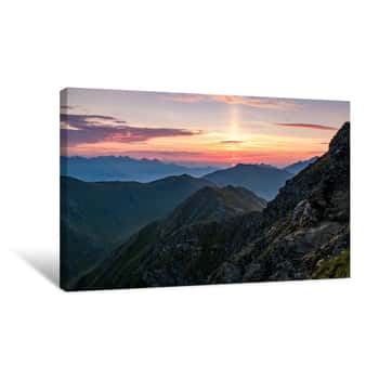 Image of Stimmungsvoller Sonnenaufgang In Den Bergen Österreichs Mit Nebel In Den Tälern Canvas Print
