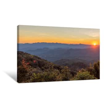 Image of Mountain Valley During Sunrise  Natural Summer Landscape Canvas Print