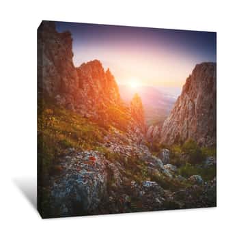 Image of Great Sunrise In A Crimea Rocky Mountains Canvas Print