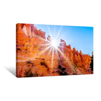 Image of Sunrise Over The Vermilion Colored Hoodoos Of The Amphitheather Pinnacle Rocks In Bryce Canyon National Park, Utah, United Sates Canvas Print