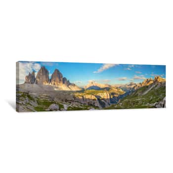 Image of Panorama Of Famous Tre Cime Di Lavaredo, Dolomites Alps, Italy, Europe Canvas Print