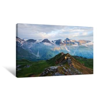 Image of Picturesque Sunrise On The Top Of Grossglockner Pass, Swiss Alps Mountains  Landscape Photography Canvas Print