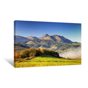 Image of Landscape With Mountains At Foggy Sunrise  Mala Fatra National Park, Near The Village Of Terchova In Slovakia, Europe Canvas Print