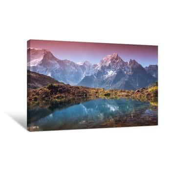 Image of Beautiful Landscape With High Mountains With Snow Covered Peaks, Sky Reflected In Lake  Mountain Valley With Reflection In Water In Sunrise  Nepal  Amazing Scene With Himalayan Mountains  Nature Canvas Print
