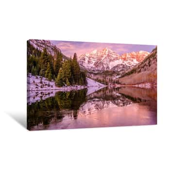 Image of Maroon Bells And Maroon Lake At Sunrise Canvas Print