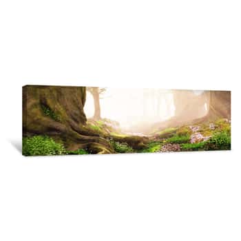 Image of Path Through The Woods, Magical Fantasy Forest At Sunrise Canvas Print