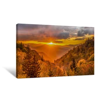 Image of Beautiful Autumn Sunrise In Great Smoky Mountains National Park Canvas Print