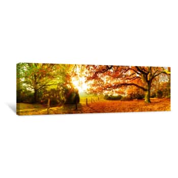 Image of Landschaft Im Herbst Mit Wald Und Wiese Bei Strahlendem Sonnenschein Canvas Print