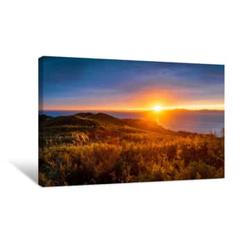 Image of Sunset On The Top Of A Mountain Covered With Grass And Meadow Flowers Canvas Print