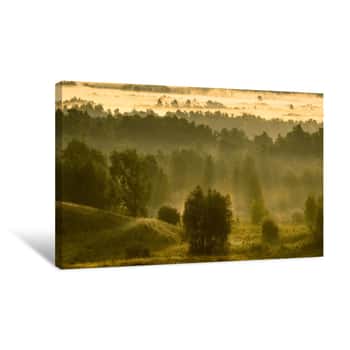 Image of Autumn Forest In The Valley In The Morning Fog During The Sunrise Canvas Print