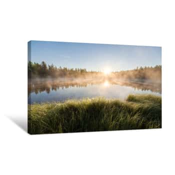 Image of Small Forest Lake At Sunrise Canvas Print