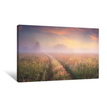 Image of Bright Sunrise On Autumn Meadow Canvas Print