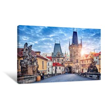 Image of Sunrise On Charles Bridge In Prague Czech Republic Picturesque Canvas Print