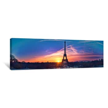 Image of Amazing Panorama Of Paris Very Early In The Morning, With Eiffel Tower Included Canvas Print