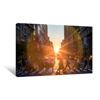 Image of Sunlight Shines Over The Buildings And People Of A Busy Midtown Manhattan Street Scene In New York City Canvas Print