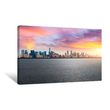 Image of Hangzhou City Skyline And Buildings With Asphalt Road At Sunrise,China Canvas Print