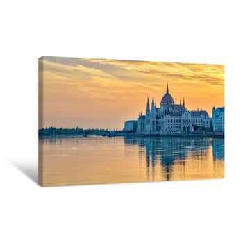 Image of Budapest Sunrise City Skyline At Hungalian Parliament And Danube River, Budapest, Hungary Canvas Print