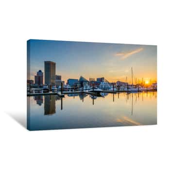 Image of The Inner Harbor At Sunrise, In Baltimore, Maryland Canvas Print