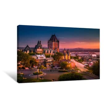 Image of Frontenac Castle In Old Quebec City In The Beautiful Sunrise Light  High Dynamic Range Image  Travel, Vacation, History, Cityscape, Nature, Summer, Hotels And Architecture Concept Canvas Print