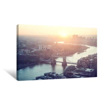 Image of Sunrise, London Aerial View With Tower Bridge, UK Canvas Print