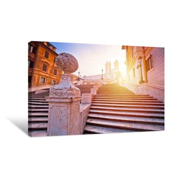 Image of Spanish Steps Famous Landmark Of Rome Morning Sunrise View Canvas Print