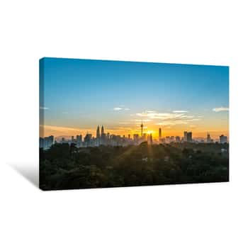 Image of Cityscape Of Kuala Lumpur, Malaysia Surrounded By Trees During Sunrise Canvas Print