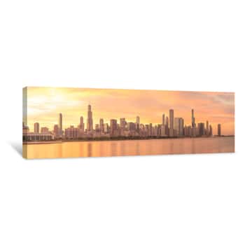 Image of Chicago Downtown Buildings Skyline Sunset Canvas Print