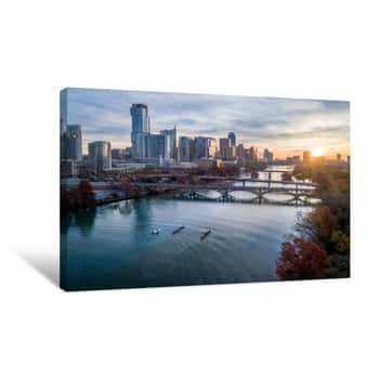 Image of Town Lake Sunrise Rowers 1 Canvas Print