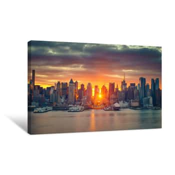 Image of Cloudy Sunrise Over Manhattan, New York Canvas Print