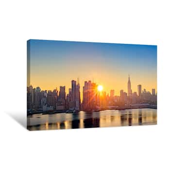Image of Midtown Manhattan Skyline At Sunrise, As Viewed From Weehawken, Along The 42nd Street Canyon Canvas Print