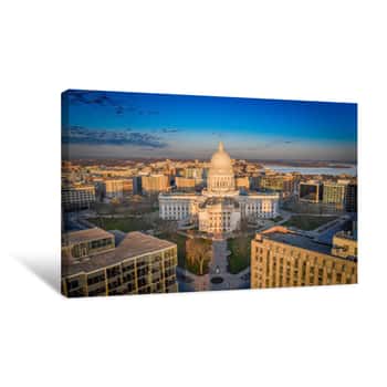 Image of Madison Wisconsin Isthmus And Capitol At Sunrise Canvas Print