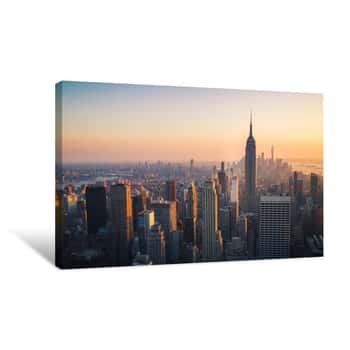 Image of Manhattan Skyline At Sunset, New York City, United States Of America Canvas Print