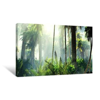 Image of Tropical Jungle In The Fog  Palms In The Morning Canvas Print