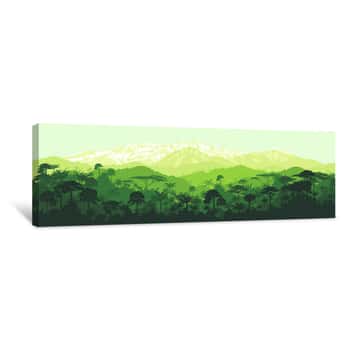 Image of Vector Horizontal Seamless Tropical Rainforest Jungle With Mountains Background Canvas Print
