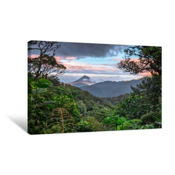 Image of Volcan Arenal Dominates The Landscape During Sunset, As Seen From The Monteverde Area, Costa Rica Canvas Print