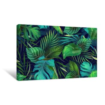 Image of Dark Pattern With Exotic Leaves Canvas Print