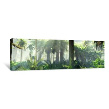 Image of Jungle In The Mist Morning, Palm Trees In The Haze,
3d Rendering Canvas Print
